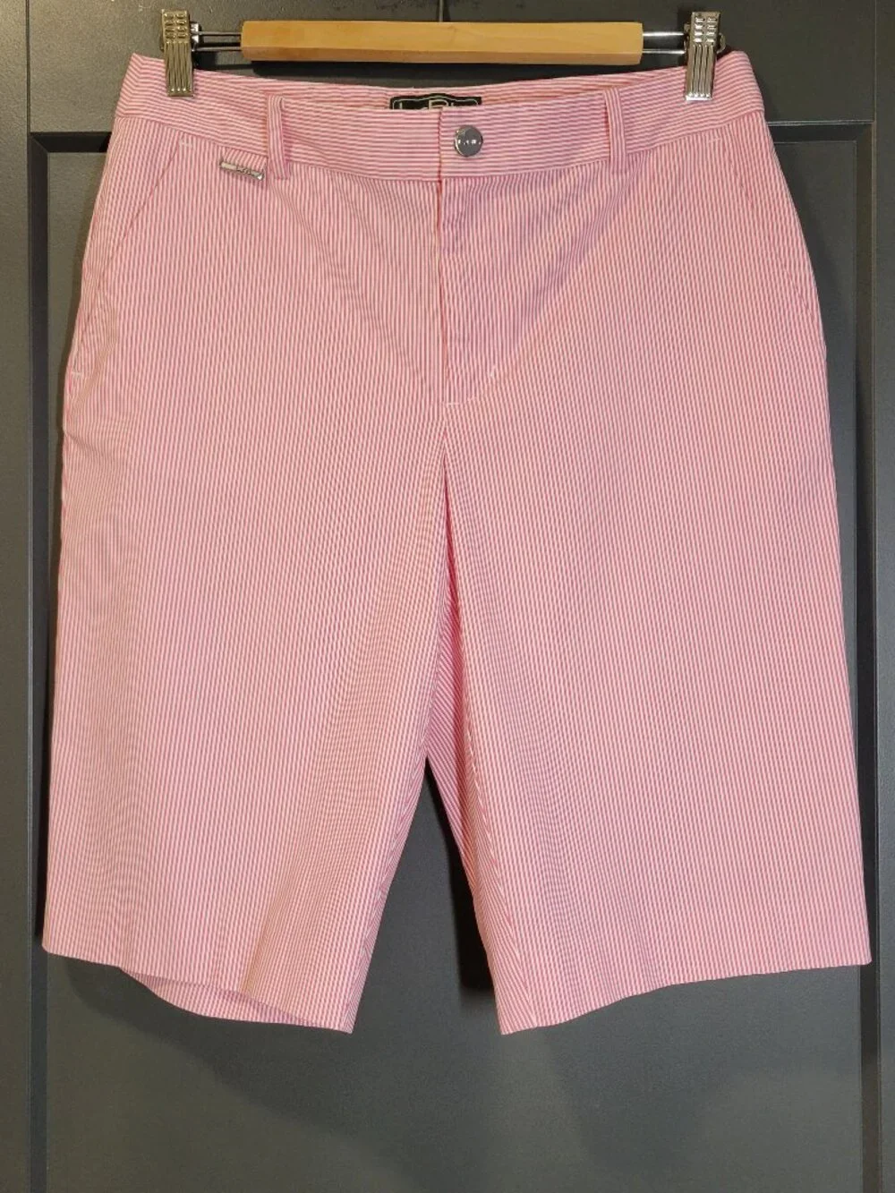 Ralph Lauren  Bermuda Shorts  Size 6 Flat Front Pink/White Pinstripe Cotton